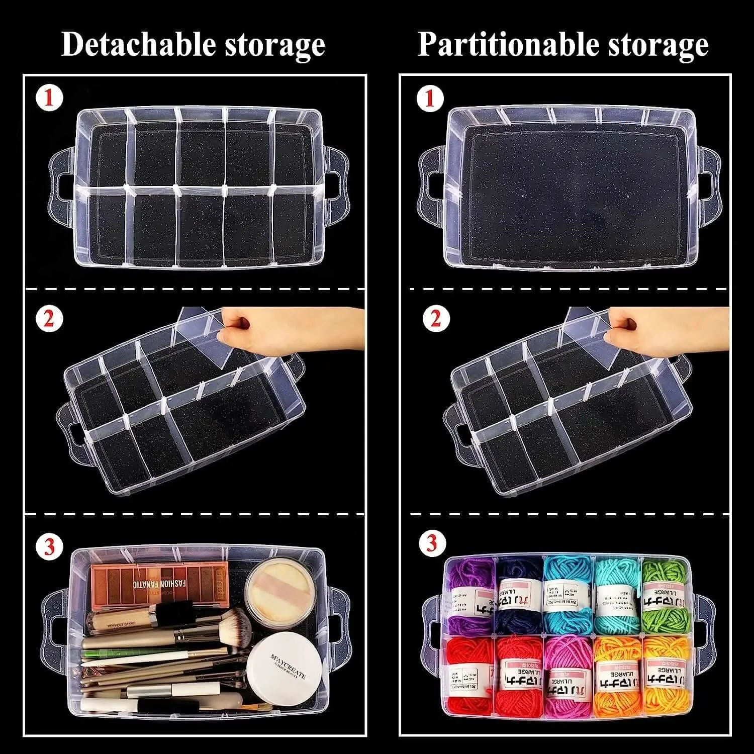 3 Layer jewellery organizer box with 30 Adjustable Dividers Earring Storage Box