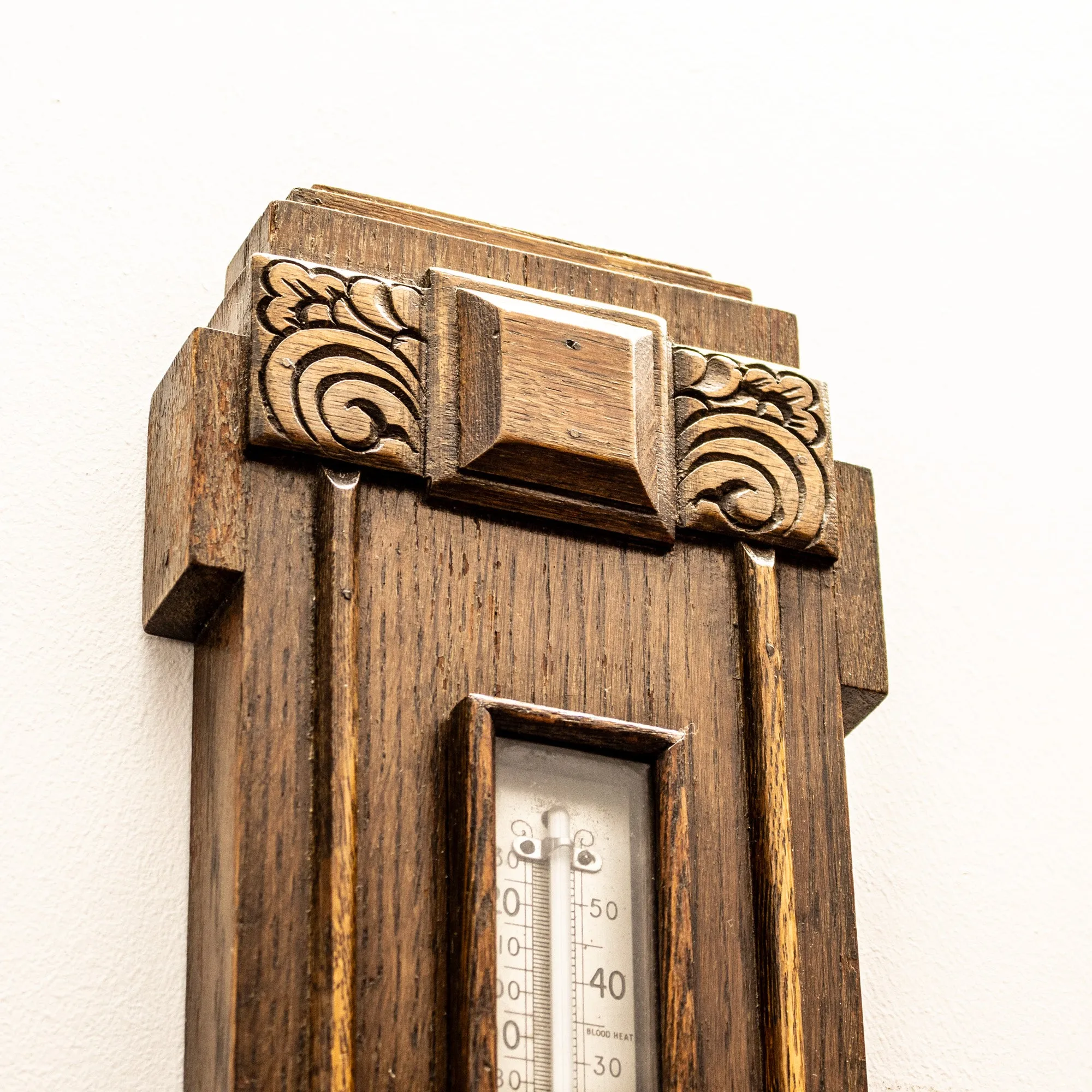 Antique Vintage Wall Mounted Solid Oak Barometer