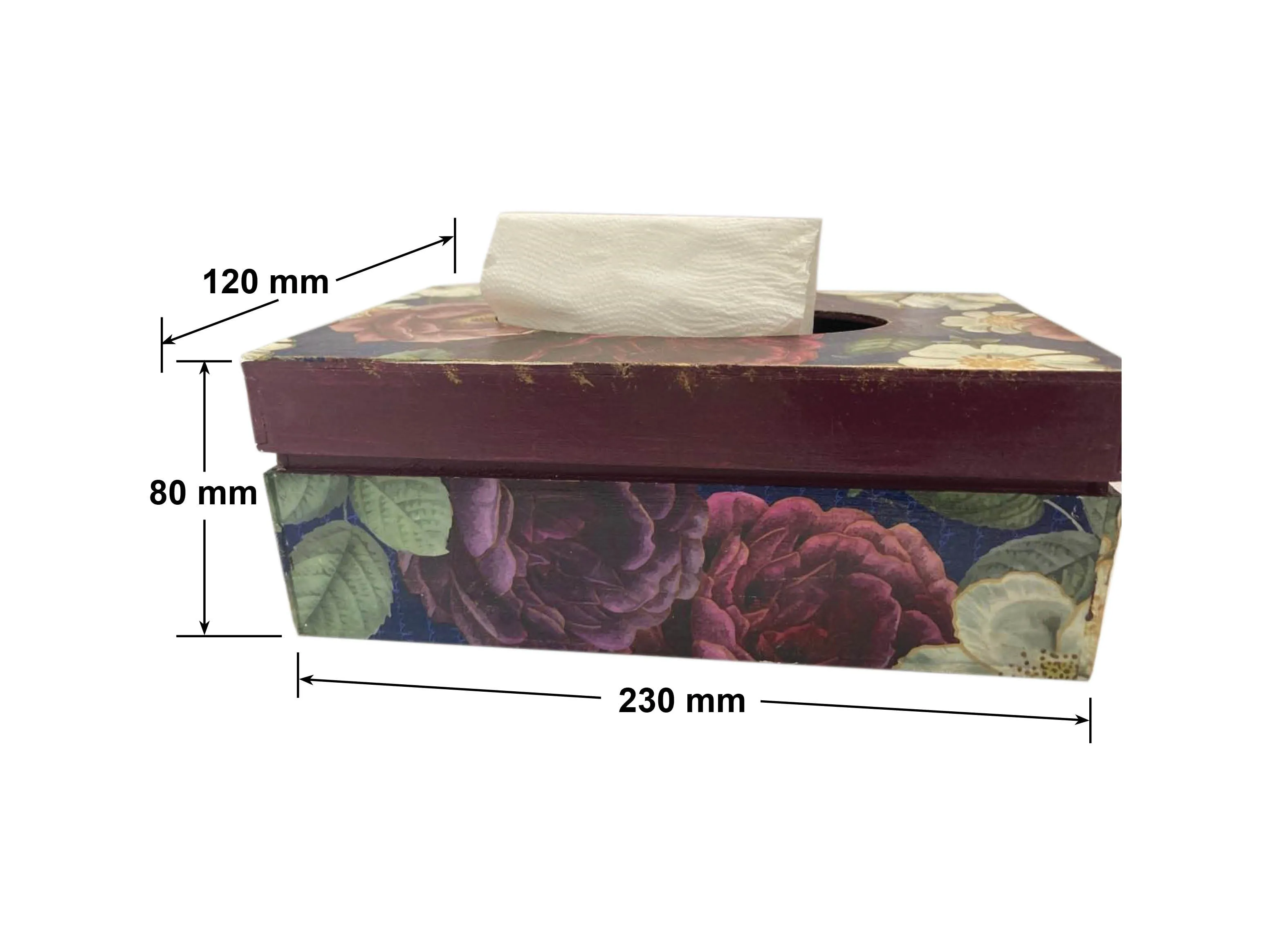 Bloom Garden Wooden Tissue Box - Floral, 9" x 4.5" x 3"