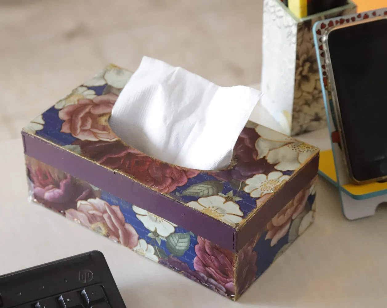 Bloom Garden Wooden Tissue Box - Floral, 9" x 4.5" x 3"