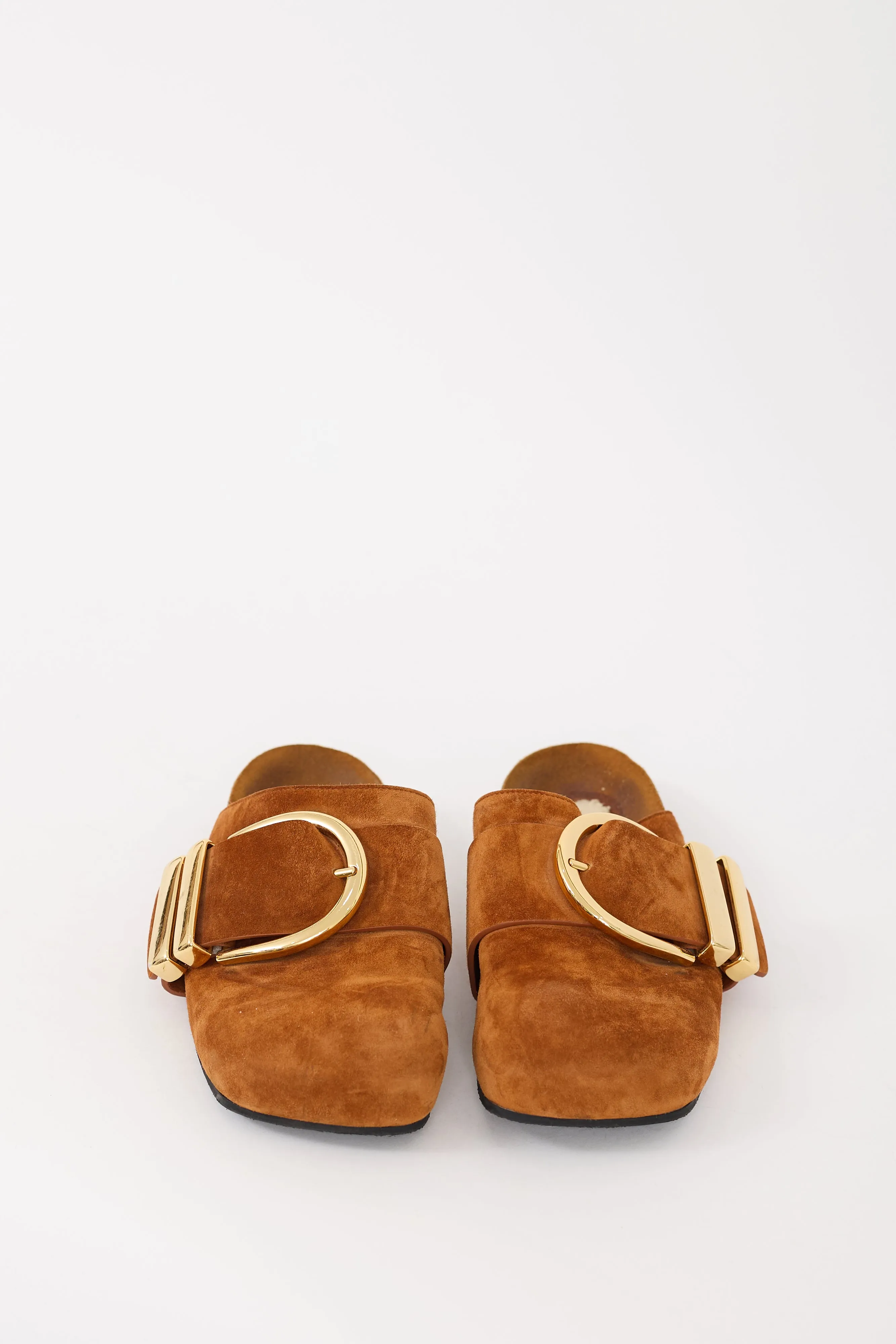 Brown & Gold Suede Downing Buckled Mule