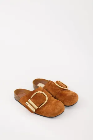 Brown & Gold Suede Downing Buckled Mule