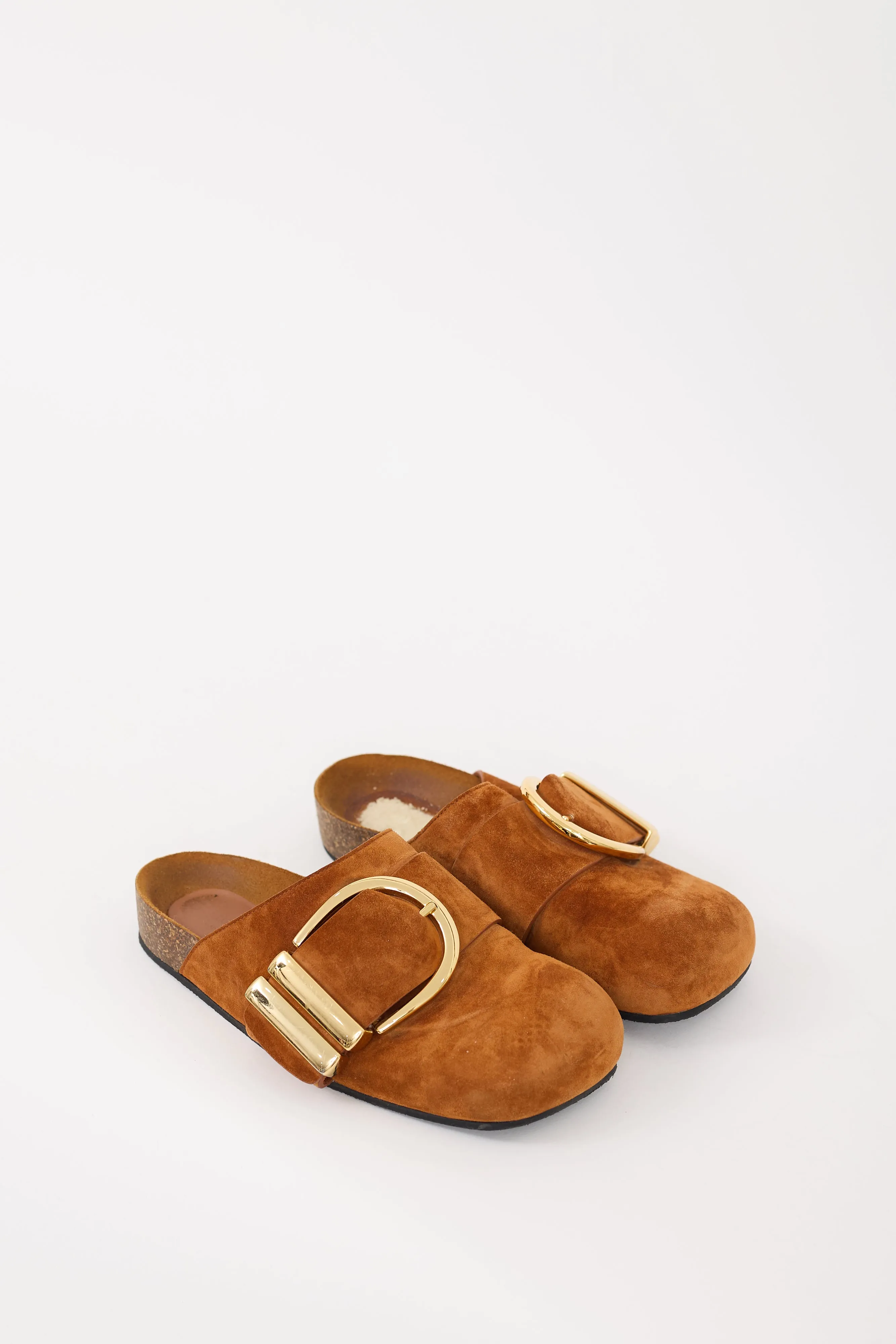 Brown & Gold Suede Downing Buckled Mule