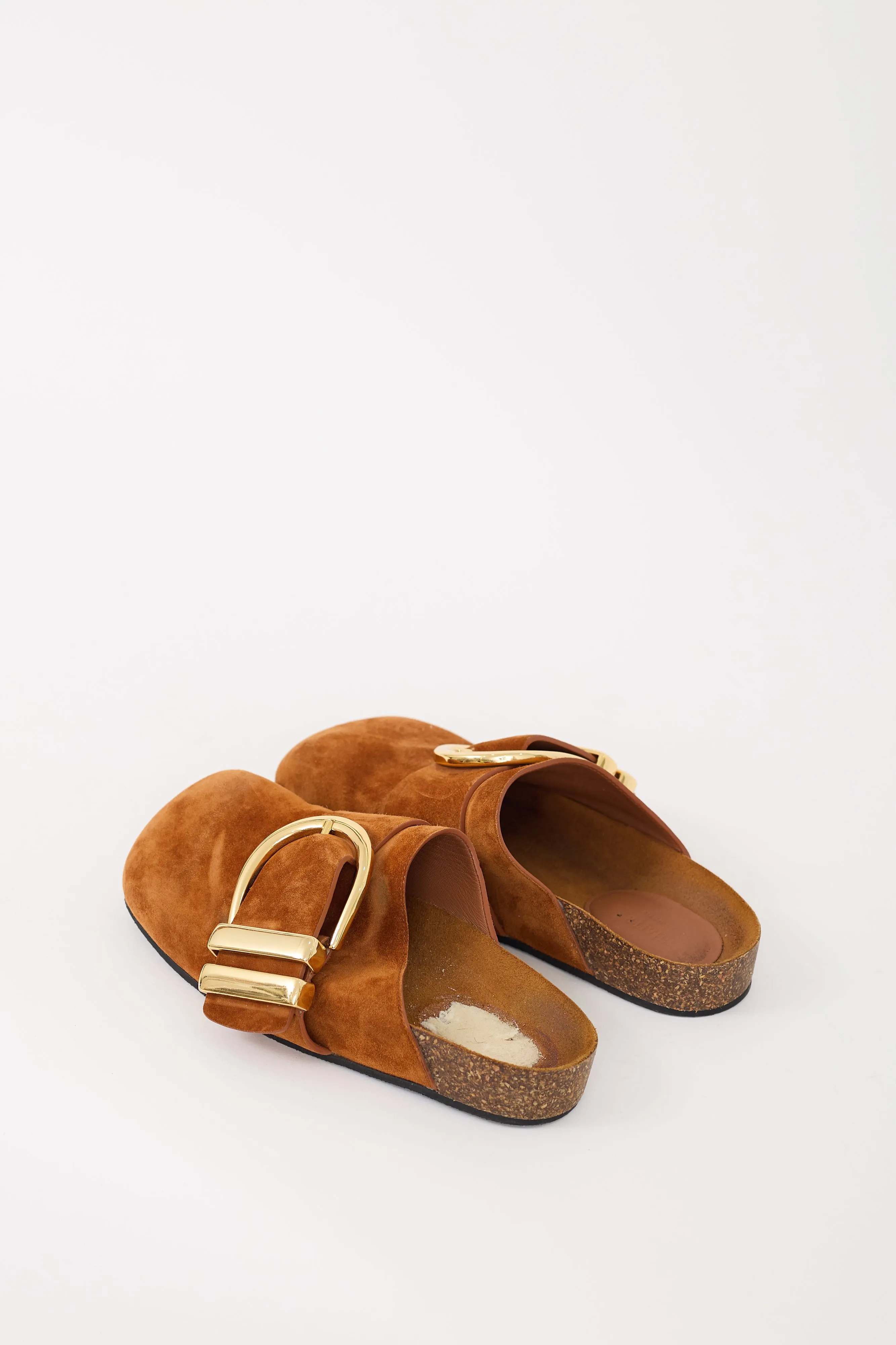 Brown & Gold Suede Downing Buckled Mule