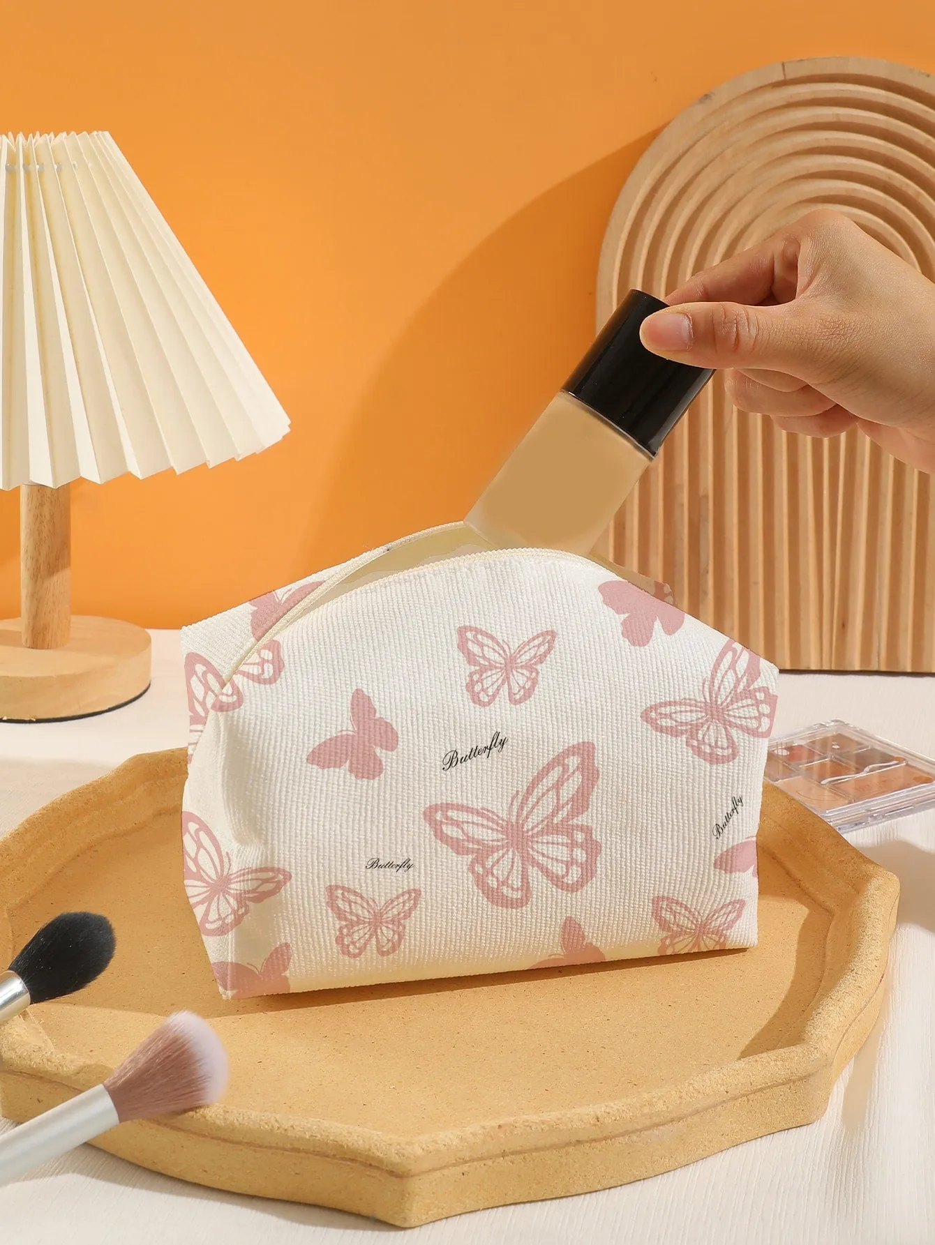 Butterfly Pattern White Makeup Bag Cosmetic Organizer Toiletries Bag Makeup