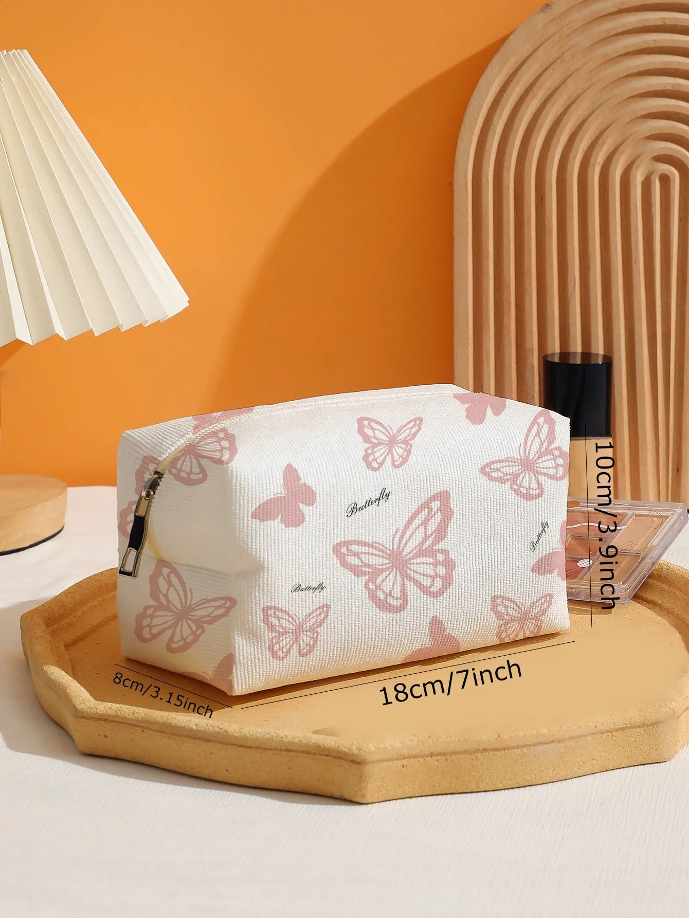 Butterfly Pattern White Makeup Bag Cosmetic Organizer Toiletries Bag Makeup