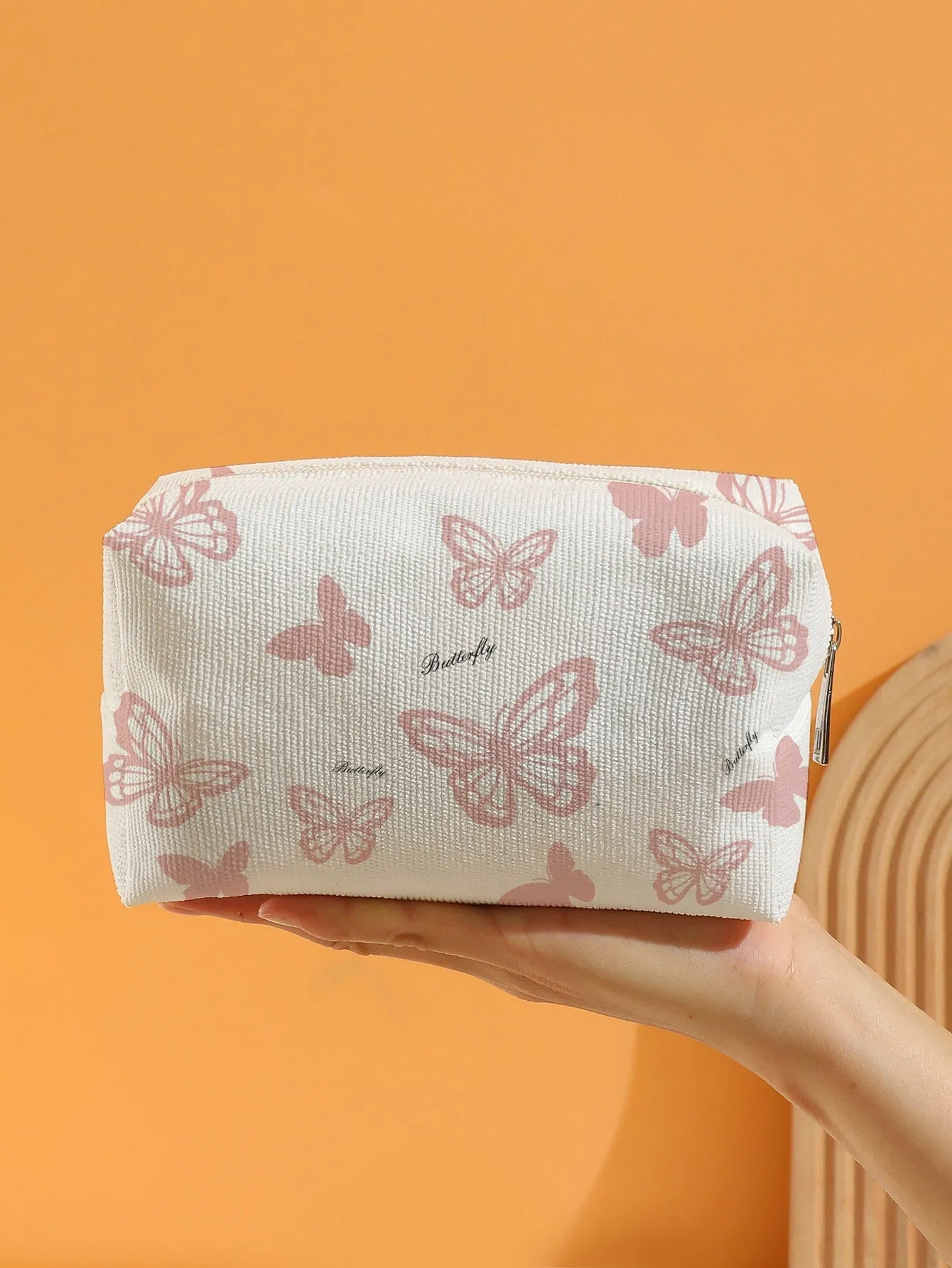 Butterfly Pattern White Makeup Bag Cosmetic Organizer Toiletries Bag Makeup