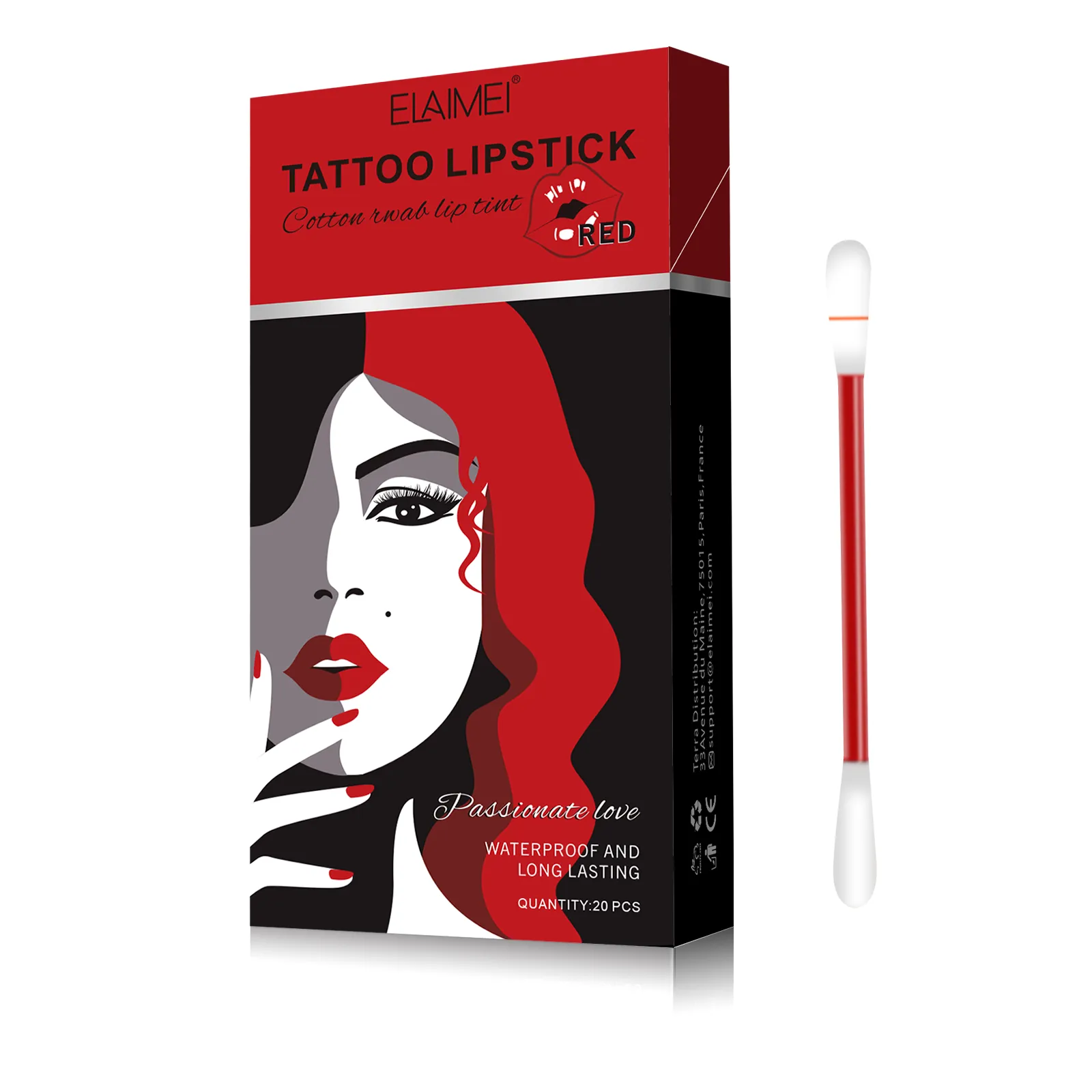 Elaimei 20 Pcs/Set of Tattoo Lipstick Kit |Cotton Swab Lip Tint