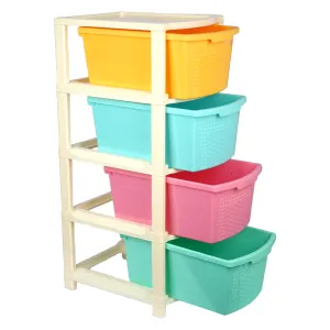 Heart Home Storage Drawer Rack | Plastic Modular Drawer Rack for office | Storage Rack for School | Storage Rack for Toys | Drawers Boxes Storage Rack for Home | 4-Tier | Multicolor
