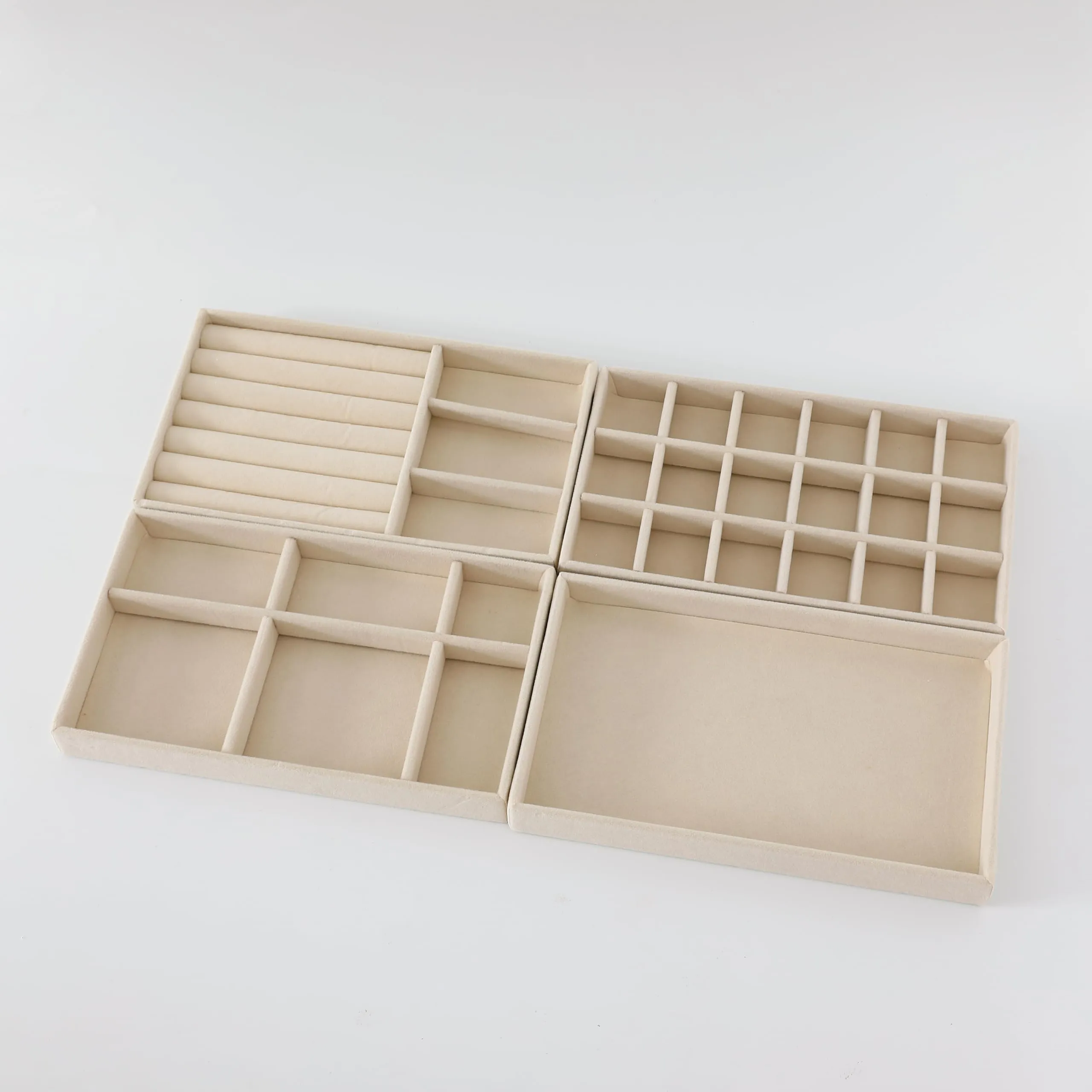 Kuber Industries 12 Pieces Velvet Jewelry Trays Organizer | Jewelry Storage Box | Jewelry Organizer | Showcase Holder Dresser Organizer for Earring Necklace Bracelet Ring | Pack of 3|YBL4-01| Beige