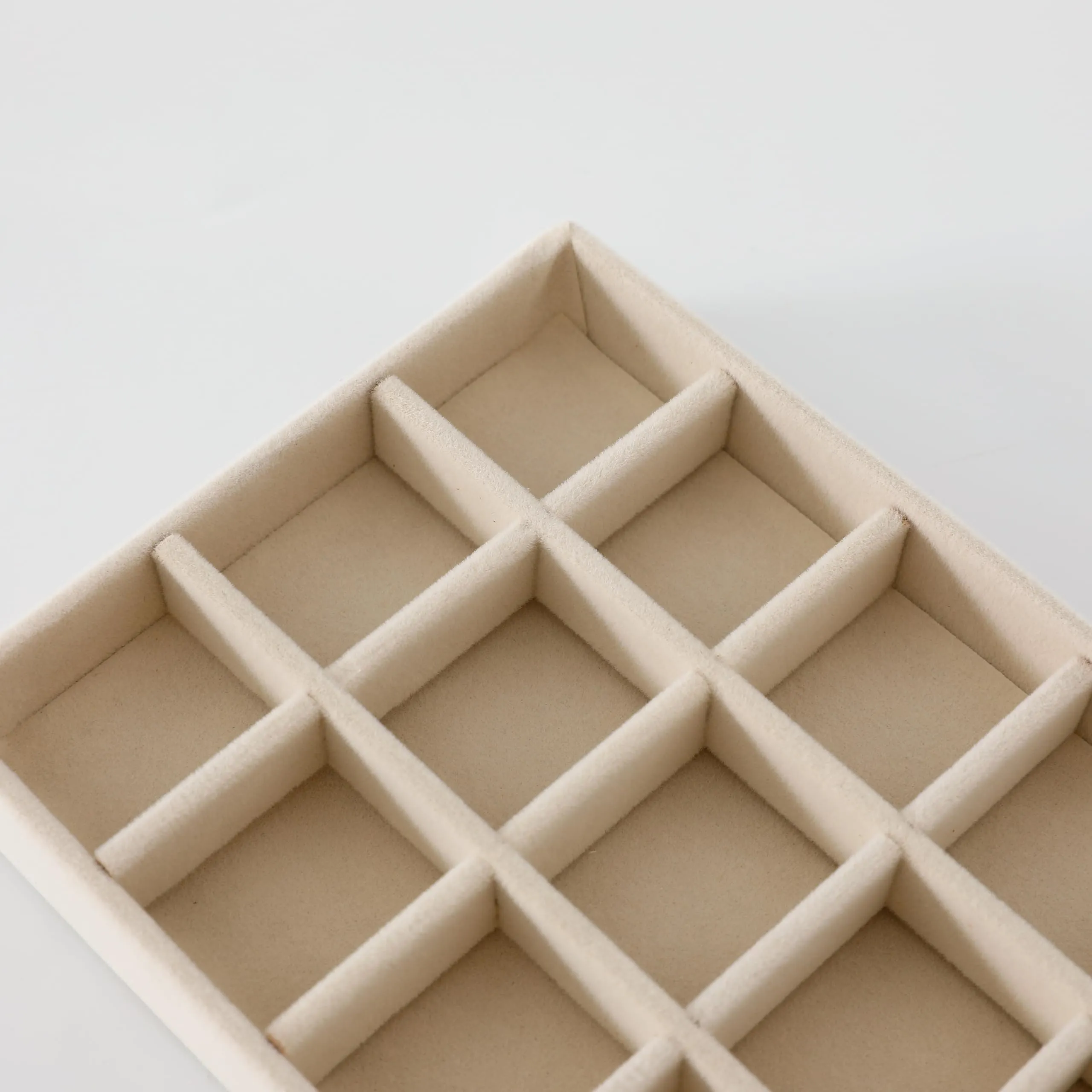 Kuber Industries 12 Pieces Velvet Jewelry Trays Organizer | Jewelry Storage Box | Jewelry Organizer | Showcase Holder Dresser Organizer for Earring Necklace Bracelet Ring | Pack of 3|YBL4-01| Beige