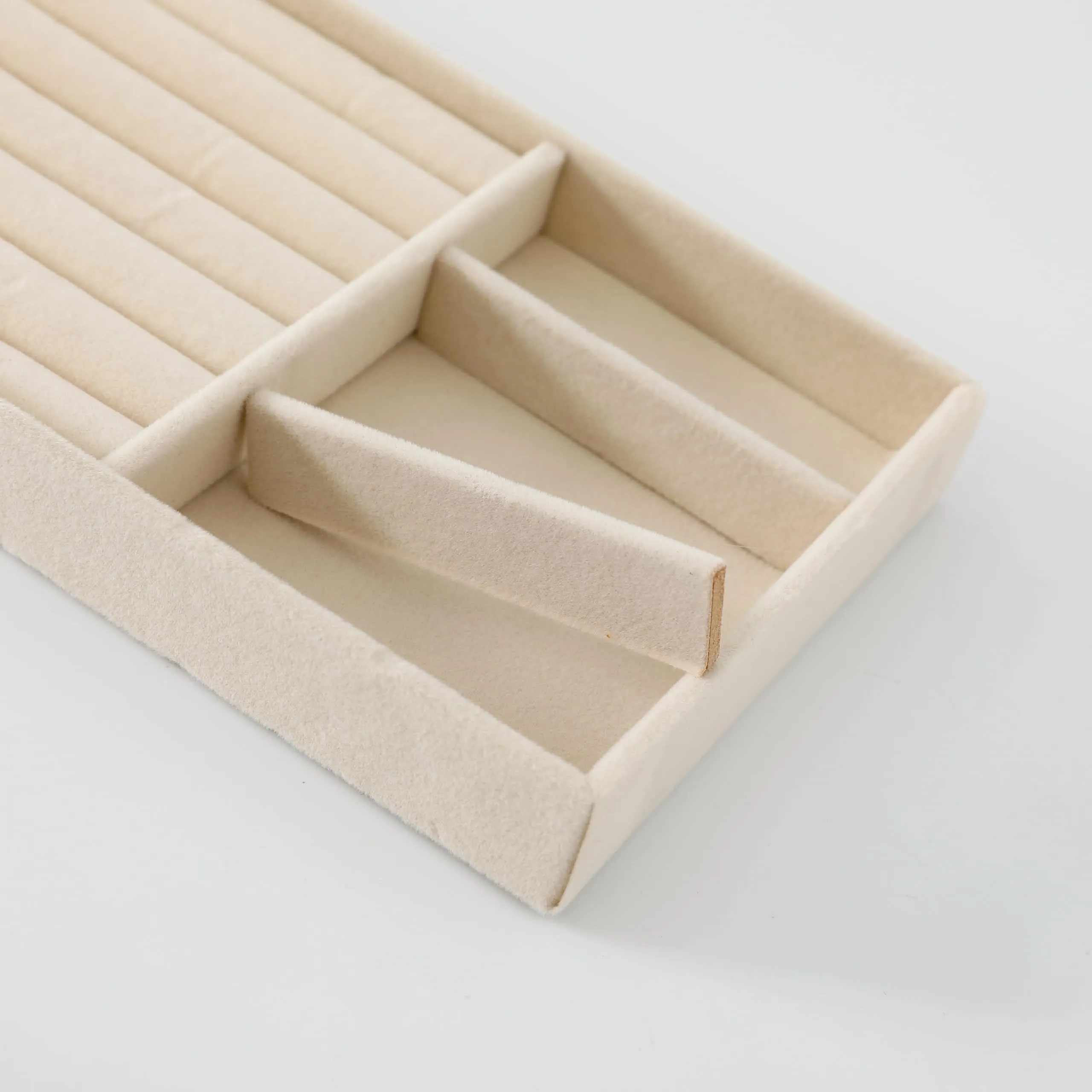 Kuber Industries 12 Pieces Velvet Jewelry Trays Organizer | Jewelry Storage Box | Jewelry Organizer | Showcase Holder Dresser Organizer for Earring Necklace Bracelet Ring | Pack of 3|YBL4-01| Beige