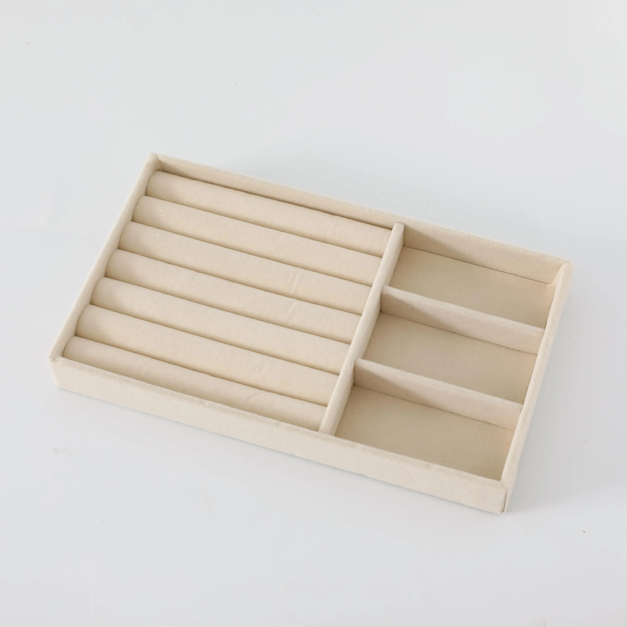 Kuber Industries 12 Pieces Velvet Jewelry Trays Organizer | Jewelry Storage Box | Jewelry Organizer | Showcase Holder Dresser Organizer for Earring Necklace Bracelet Ring | Pack of 3|YBL4-01| Beige