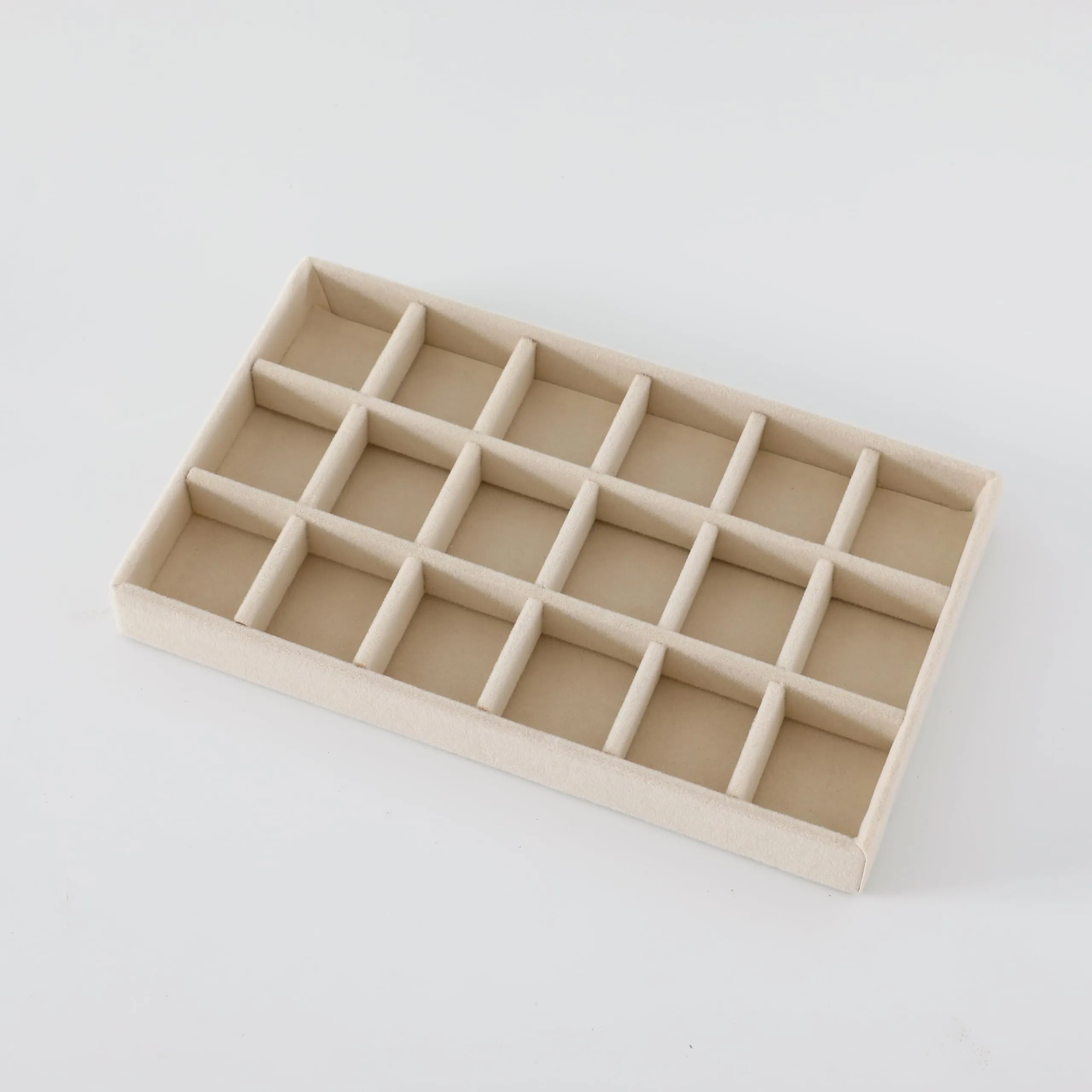 Kuber Industries 12 Pieces Velvet Jewelry Trays Organizer | Jewelry Storage Box | Jewelry Organizer | Showcase Holder Dresser Organizer for Earring Necklace Bracelet Ring | Pack of 3|YBL4-01| Beige