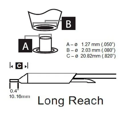 Metcal STDC-705L 800 Series Long Reach Desolder Cartridge, 1.27mm