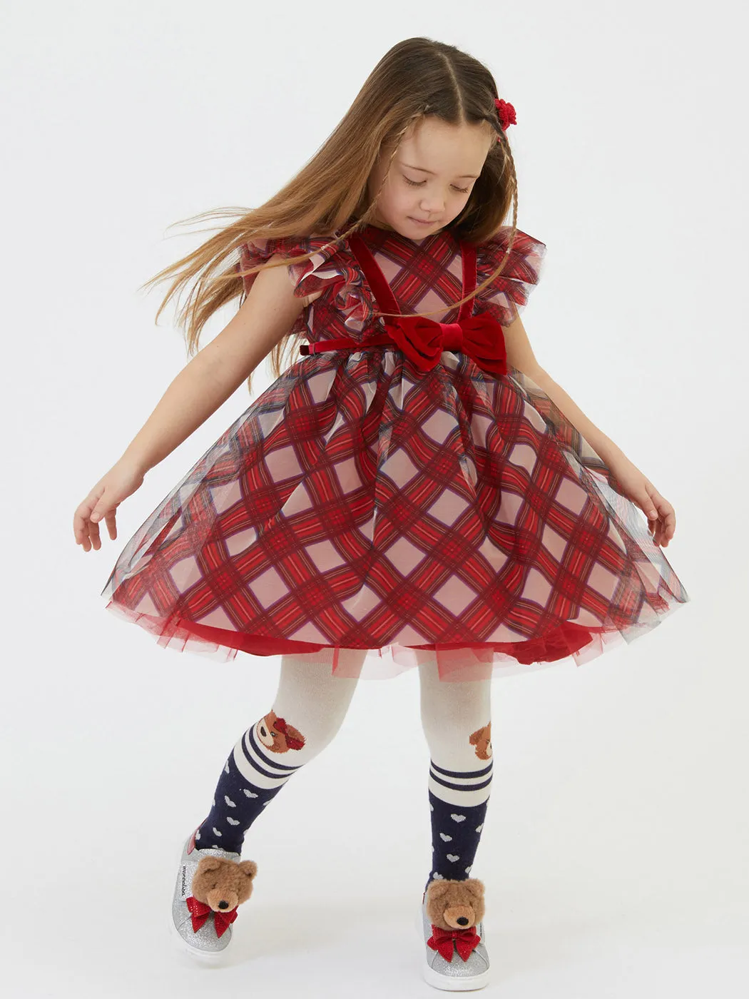 MONNALISA Tartan print tulle dress