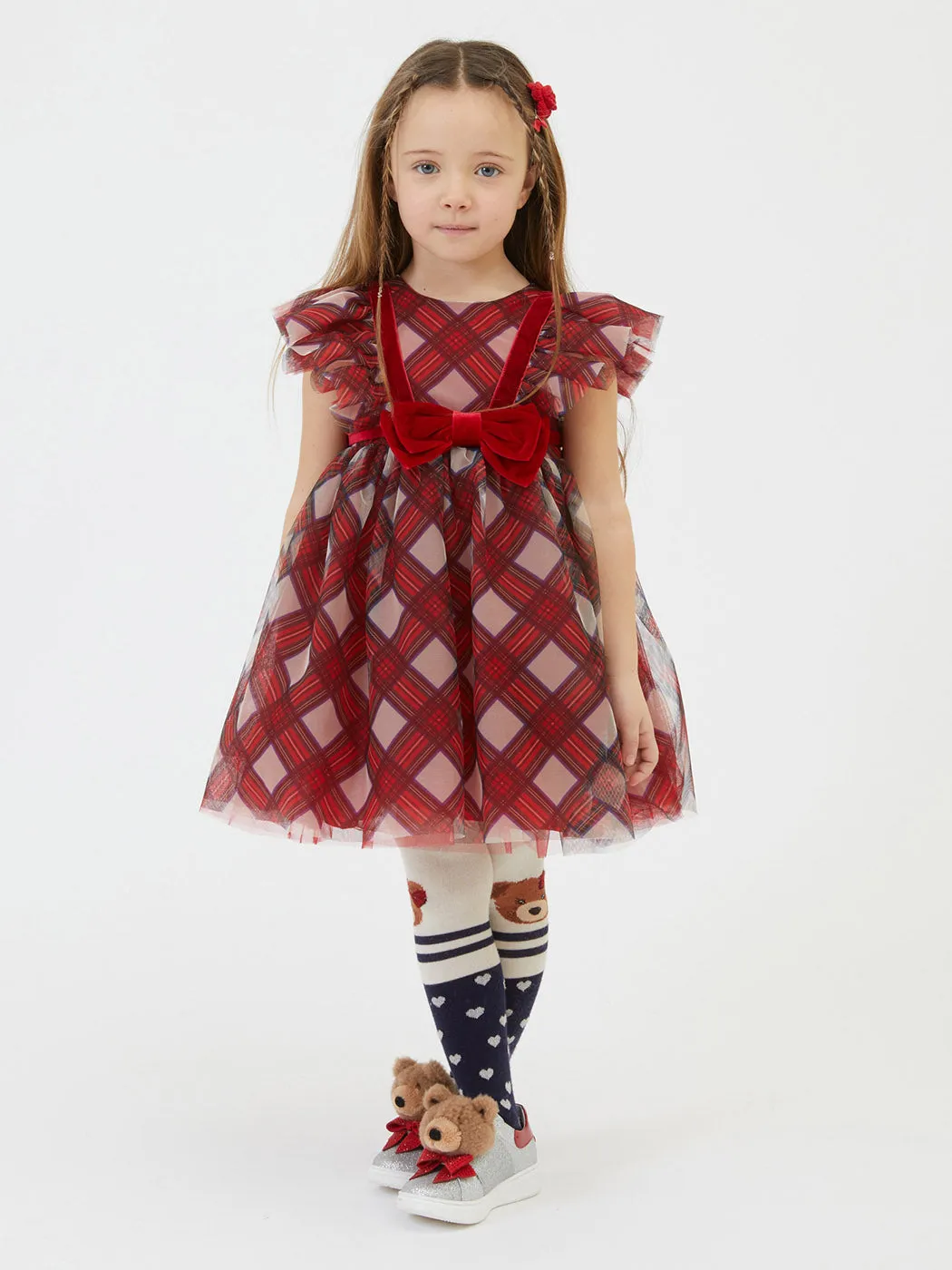 MONNALISA Tartan print tulle dress