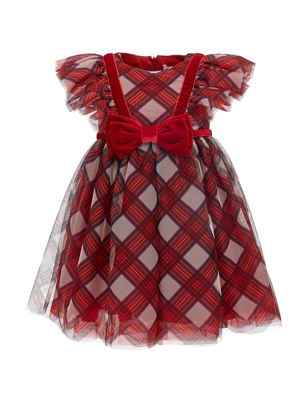 MONNALISA Tartan print tulle dress
