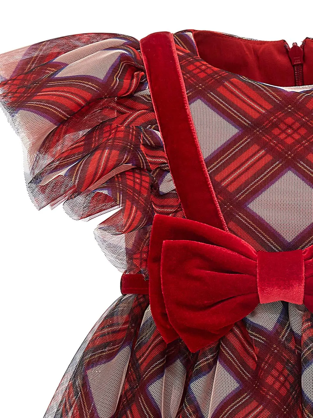 MONNALISA Tartan print tulle dress