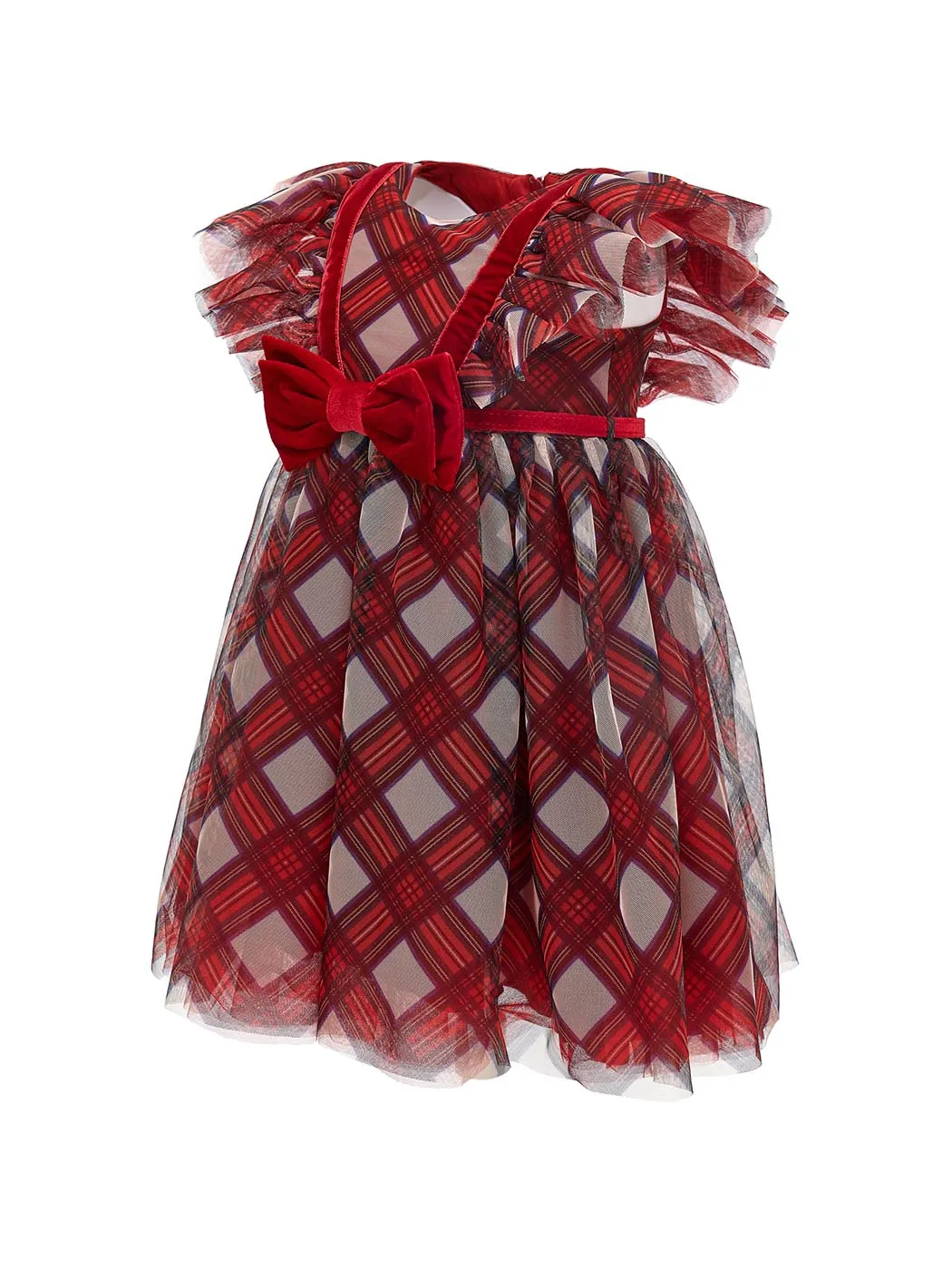 MONNALISA Tartan print tulle dress