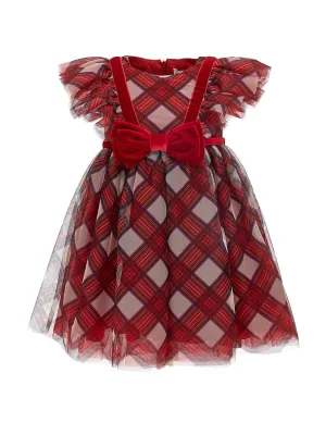 MONNALISA Tartan print tulle dress
