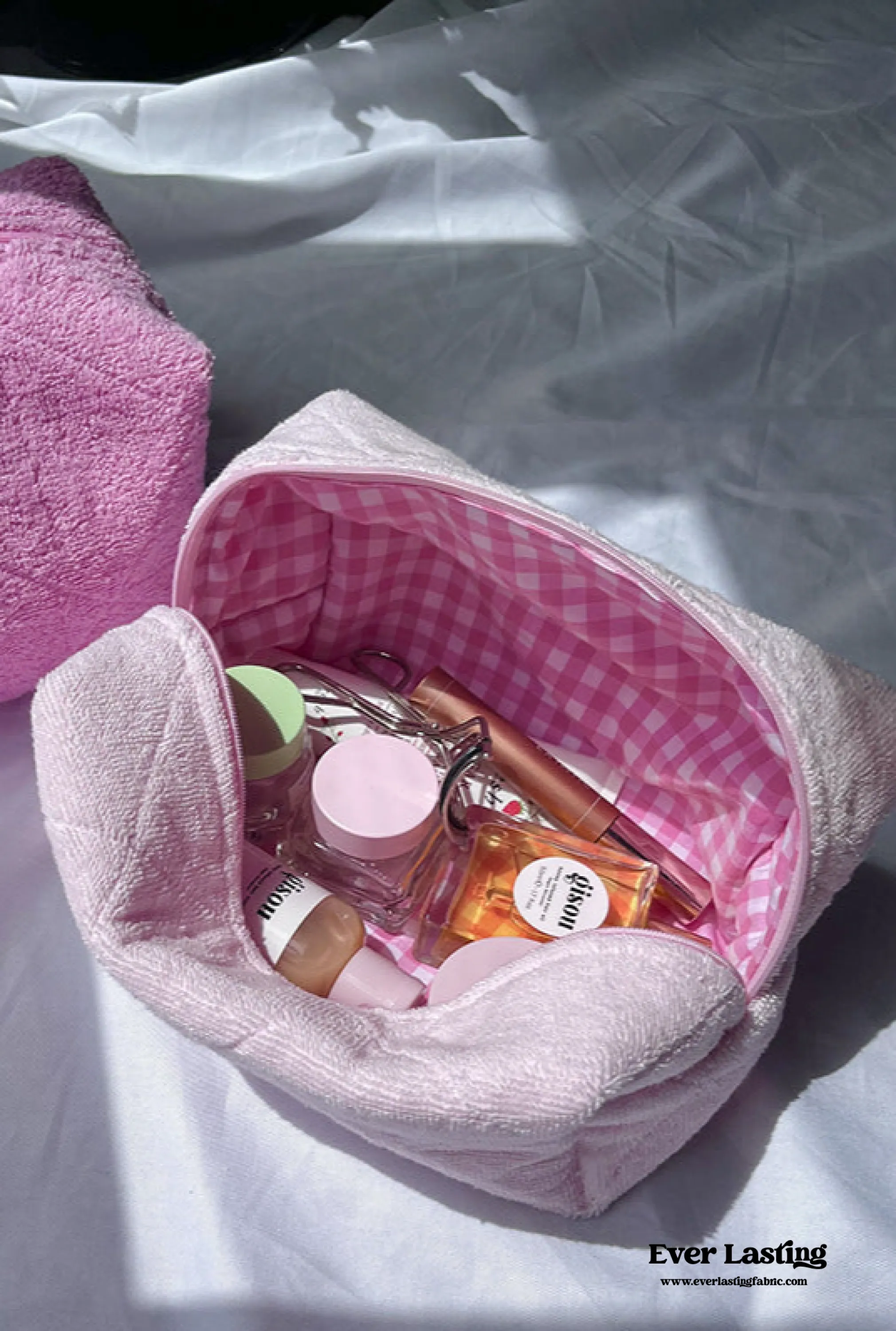 Pastel Towel Gingham Makeup Bag / Baby Blue