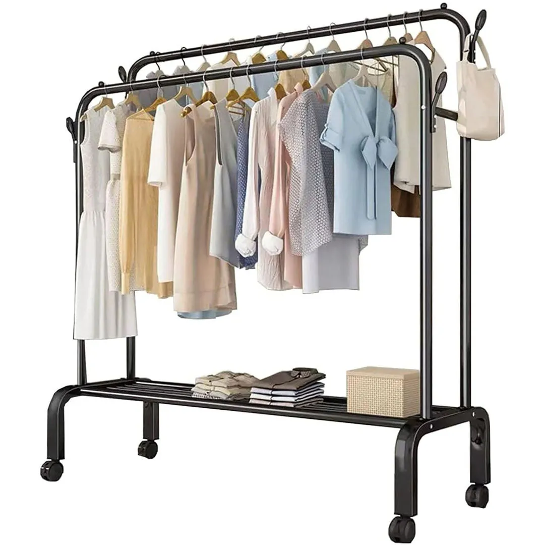 Portable Clothes Coat Garment Hanging Rack Shoe Storage Shelf Organizer Hanger