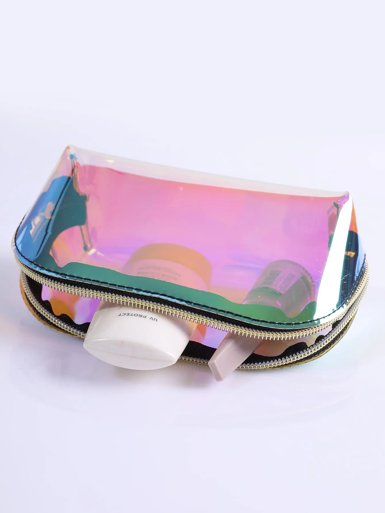 Purple Holographic Portable Makeup Bag Cosmetic Organizer Toiletries Bag Makeup