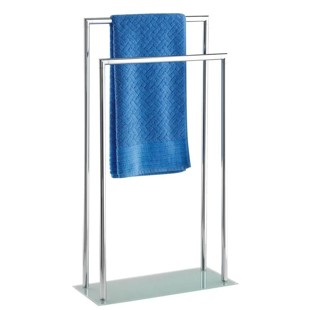 Style 2 Rail Freestanding Glass & Steel Towel Rack White