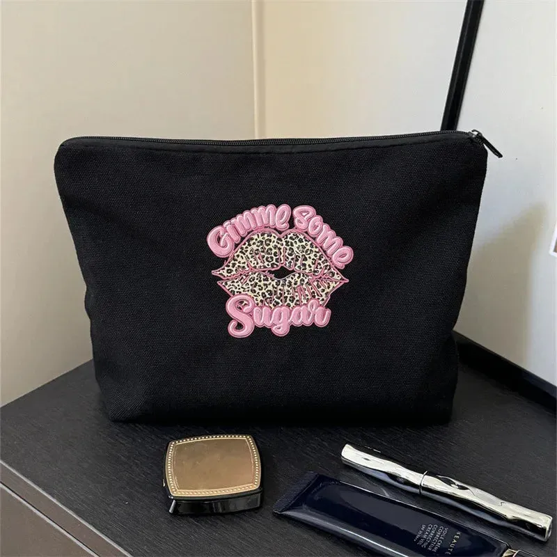 UAKISS  -  1 Piece Sweet Retro American Makeup Bag Fashion Black Pink Color Leopard Print Coin Bag Portable Large Capacity Travel Bag