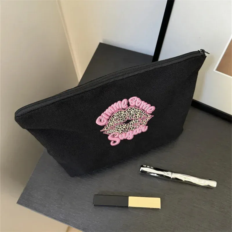 UAKISS  -  1 Piece Sweet Retro American Makeup Bag Fashion Black Pink Color Leopard Print Coin Bag Portable Large Capacity Travel Bag