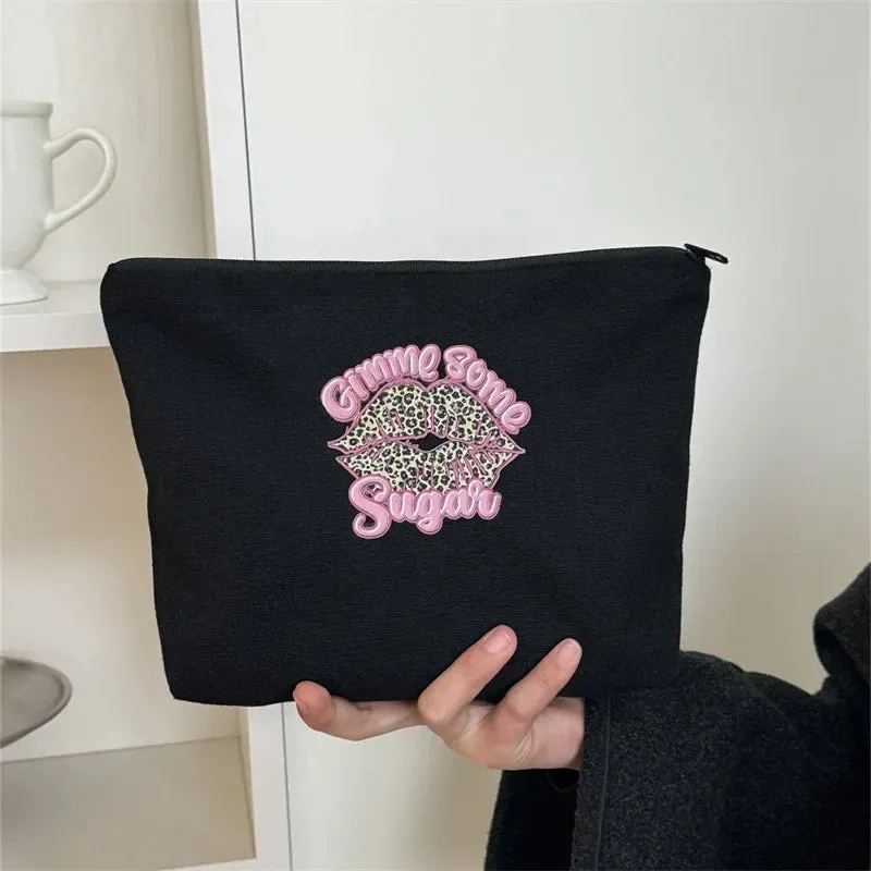 UAKISS  -  1 Piece Sweet Retro American Makeup Bag Fashion Black Pink Color Leopard Print Coin Bag Portable Large Capacity Travel Bag