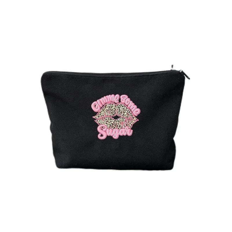 UAKISS  -  1 Piece Sweet Retro American Makeup Bag Fashion Black Pink Color Leopard Print Coin Bag Portable Large Capacity Travel Bag