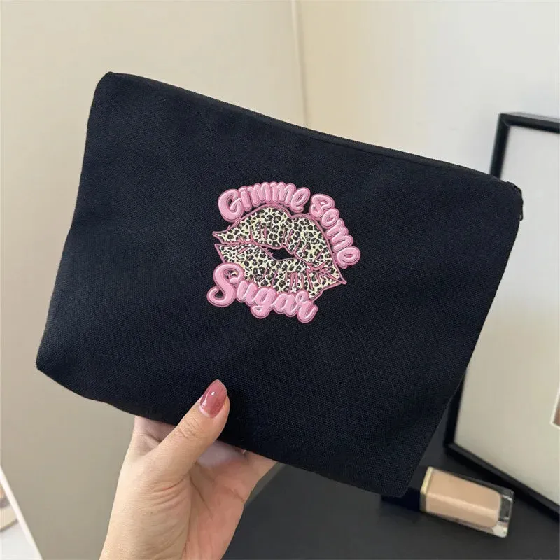 UAKISS  -  1 Piece Sweet Retro American Makeup Bag Fashion Black Pink Color Leopard Print Coin Bag Portable Large Capacity Travel Bag