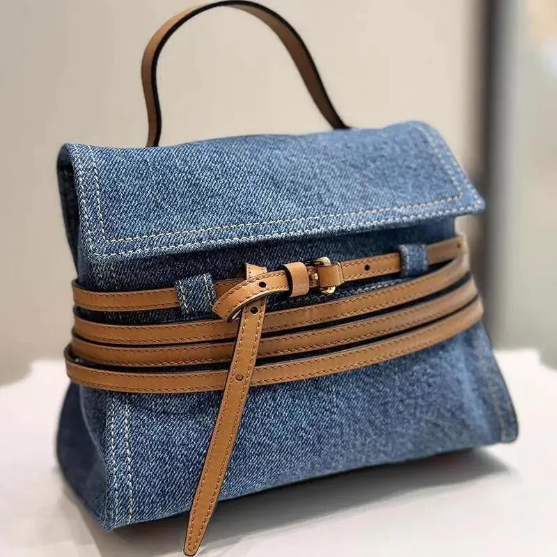 UAKISS  -  2024 New Style Fashion Belt Cowboy Women Top-handle Bags Retro Canvas Shoulder Cross Bag