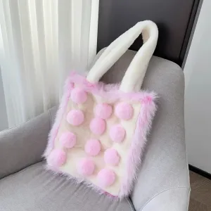 UAKISS  -  Autumn Winter Large Capacity Plush Bag Contrast Color Girl Cute Student Bag Fashion One Shoulder Handheld Tote Bag