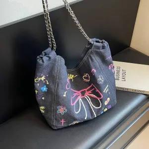UAKISS  -   Denim Women's Large Capacity 2024 New Chain Crossbody Bag Casual Class Commuting Tote Bags